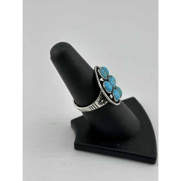 Vintage Silver 925 Turquoise Round Ring with 5mm Stones Size 7 Philippines - Picture 4 of 8